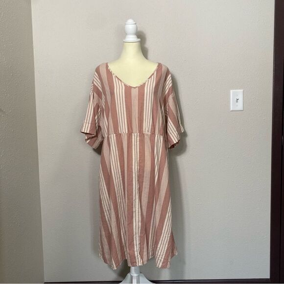Girl With Curves Linen Blend Striped Casual Beachy Midi Dress Women's Size 1XP - Picture 8 of 16